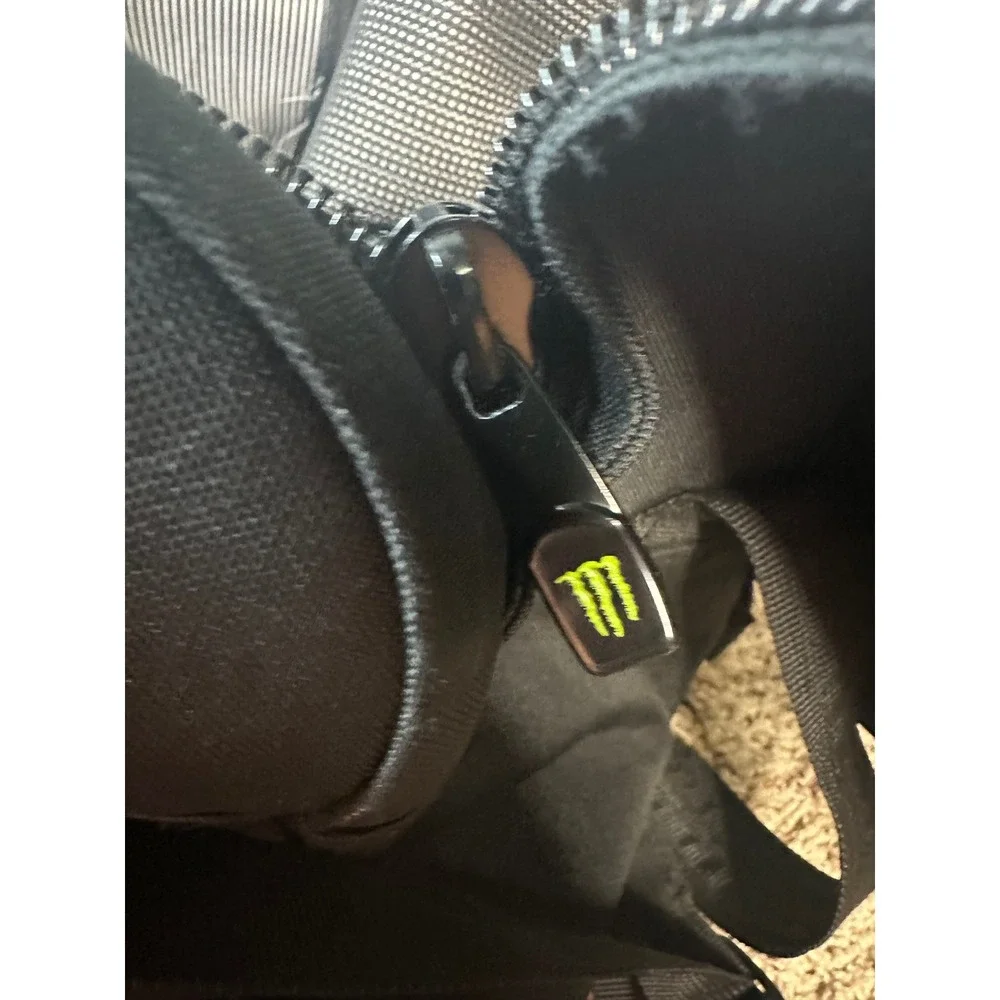 Monster Energy Black Canvas Duffel Bag Pinstripe Lining Gym Travel Gear likenew!